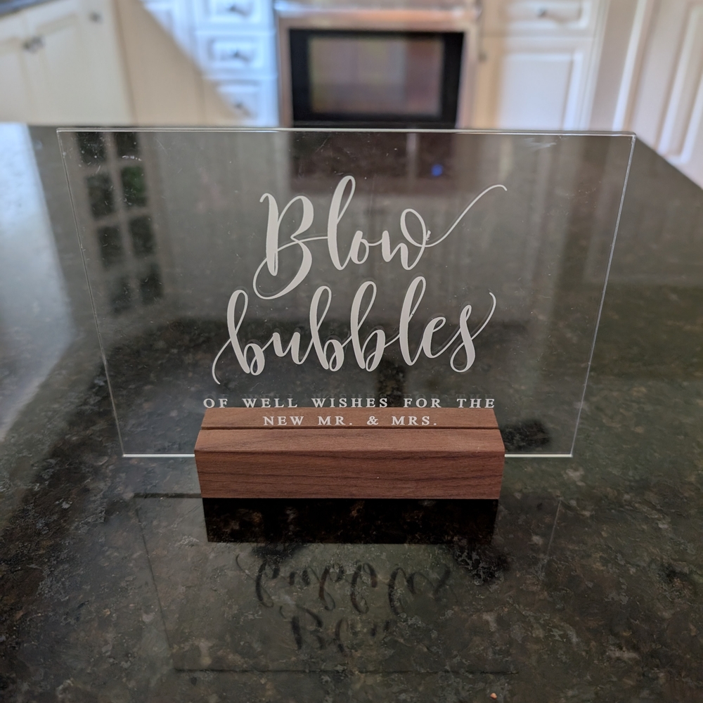 Acrylic Bubble Sign with Wooden Base